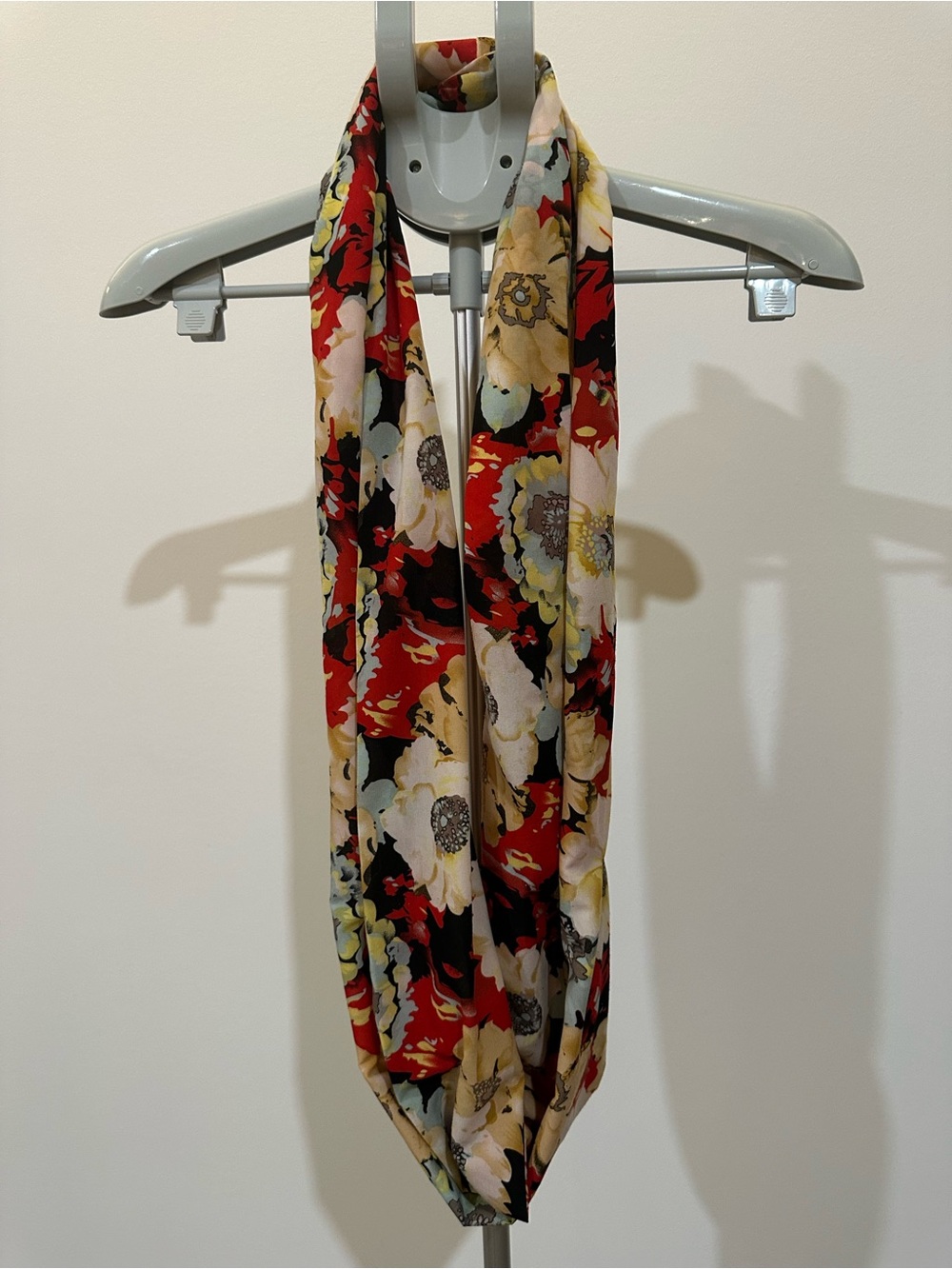 Floral Loop Scarf in Red, Black & Cream